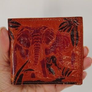 Vintage Leather Embossed Elephant Wallet Coin & Bill Bilfold Handcrafted India